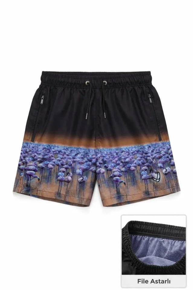 Men's Quick-Dry Premium Swim Shorts with Zippered Pockets and Mesh Lining - Black