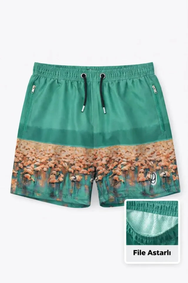Men's Quick-Dry Premium Swim Shorts with Zippered Pockets and Mesh Lining - Aqua Green