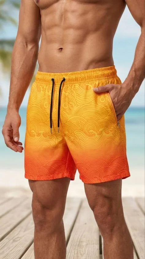 Men's Quick-Dry Premium Swim Shorts with Zippered Pockets and Mesh Lining - Multicolor