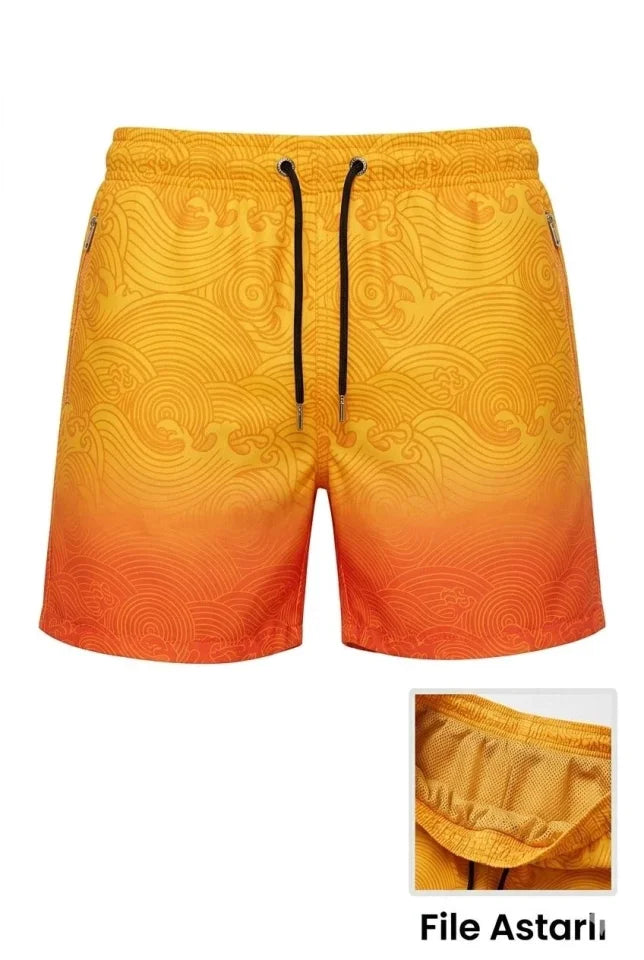 Men's Quick-Dry Premium Swim Shorts with Zippered Pockets and Mesh Lining - Multicolor