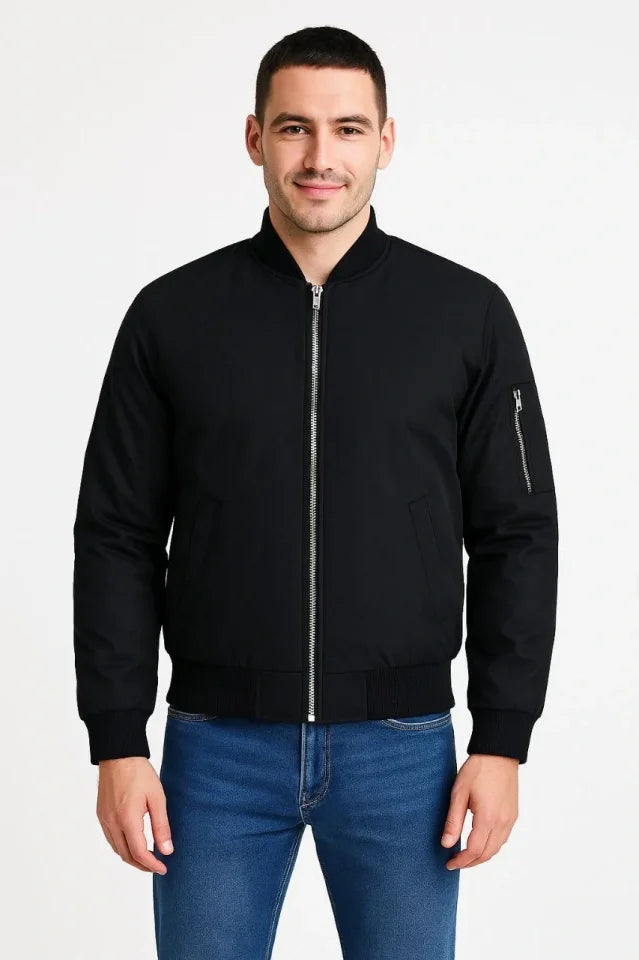Front and Back Bomber Jacket - Black