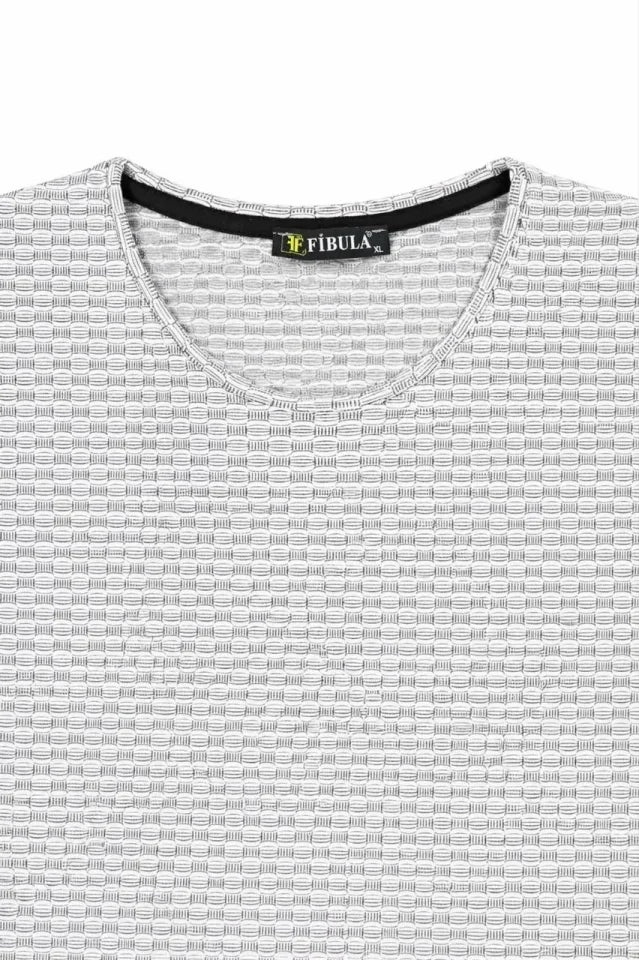 Men's Textured Long Sleeve T-Shirt with Lycra Oval Cut - Gray