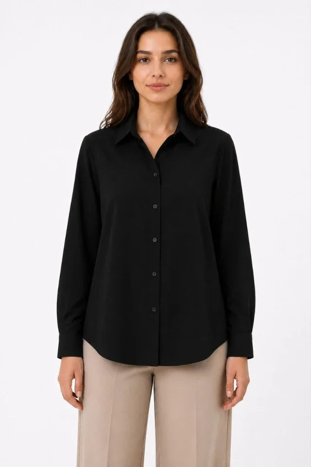 Long Sleeve Shirt Buttoned Classic Collar Suitable for Daily and Office Elegance - Black