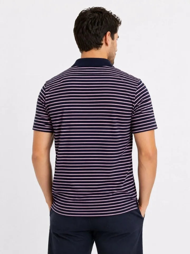 Erkek Pike Kumaş Gül Kurusu Çizgili Polo Yaka Tişört Kısa Kol T-Shirt - Siyah