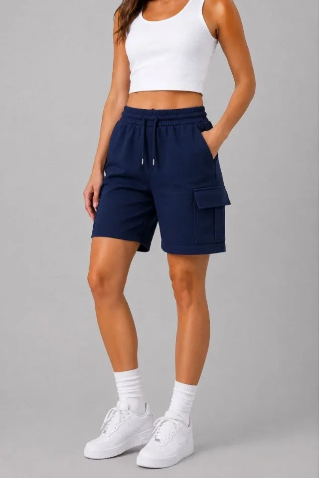 4 Pocket Cargo Shorts with Elastic Waist and Drawstring, Comfortable Fit, Summer Shorts - Navy
