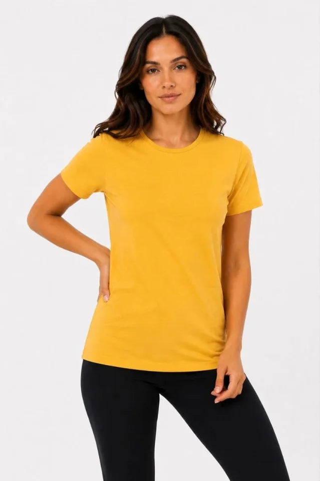 Basic Tişört Bisiklet Yaka Kısa Kol Günlük Yazlık Slim Fit T-Shirt - Sarı