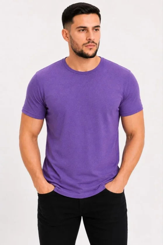 Erkek Basic Tişört Bisiklet Yaka Kısa Kol Günlük Yazlık Slim Fit T-Shirt - Mor