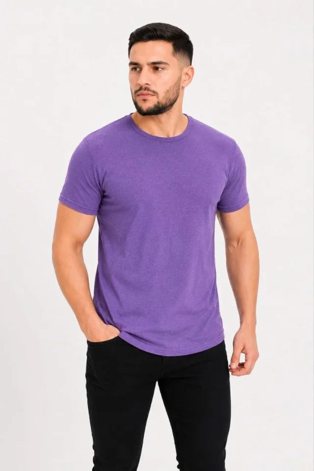Men's Basic T-Shirt Crew Neck Short Sleeve Casual Summer Slim Fit T-Shirt - Purple