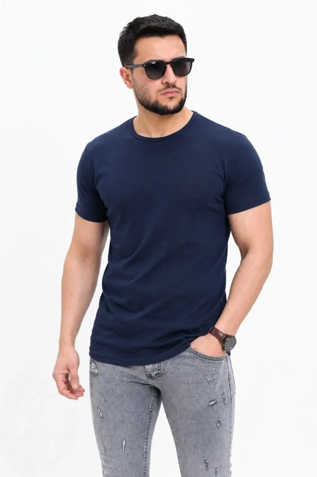 Men's Basic T-Shirt Crew Neck Short Sleeve Casual Summer Slim Fit T-Shirt - Navy