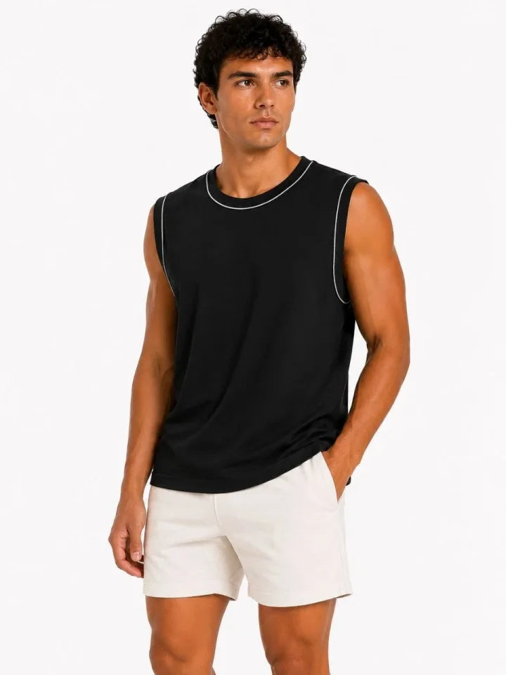 Men's 3-Pack Sleeveless Sports Tank Set Summer Crew Neck - Black, Burgundy, Turquoise
