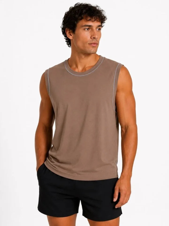 Men's 3-Pack Sleeveless Sports Tank Set Summer Crew Neck - Black, Brown, Gray