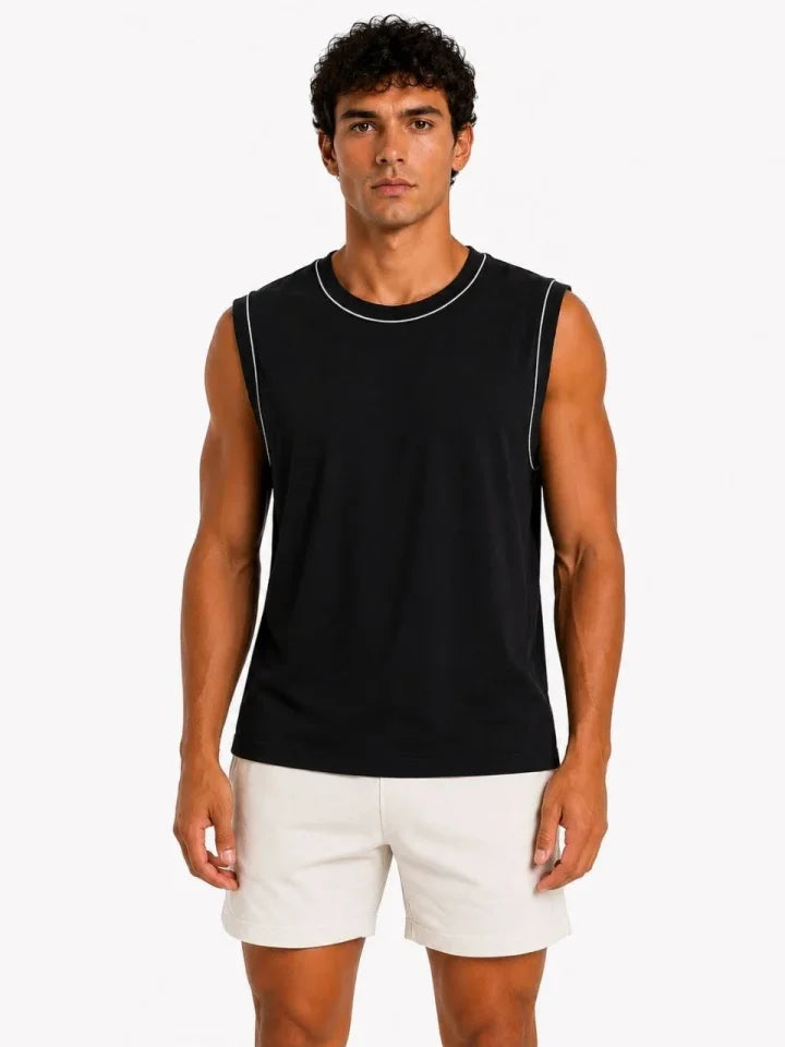 Men's 3-Pack Sleeveless Sports Tank Set Summer Crew Neck - Black, White, Indigo