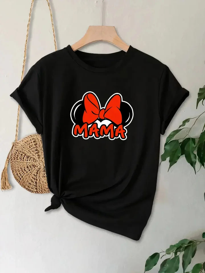 Mother's Day Gift Mom Themed Printed Oversize Crew Neck T-shirt - Black