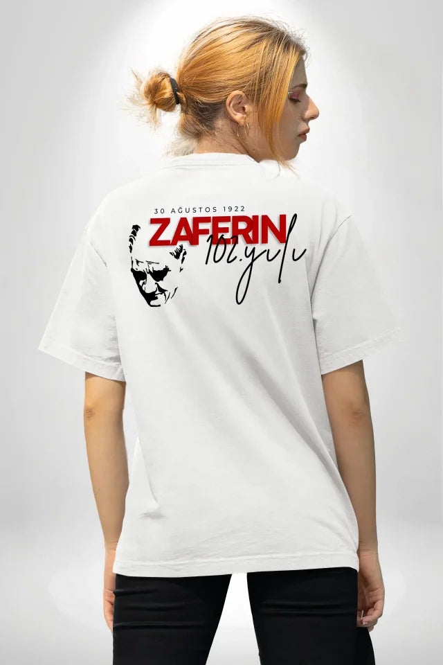 August 30 Victory Day Atatürk Themed Oversize Crew Neck T-shirt - White