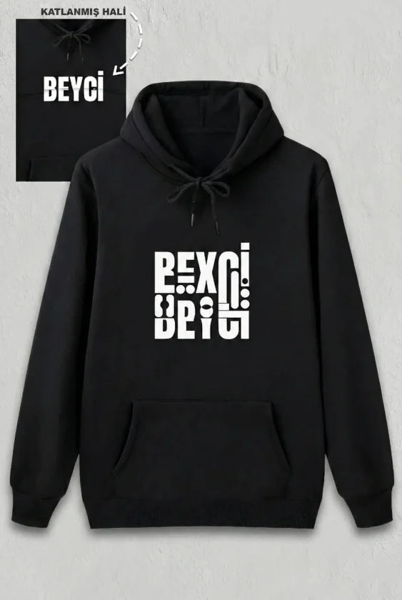 Sevgililer Günü Beyci Hediye Baskılı Oversize Kapüşonlu Sweatshirt - Siyah