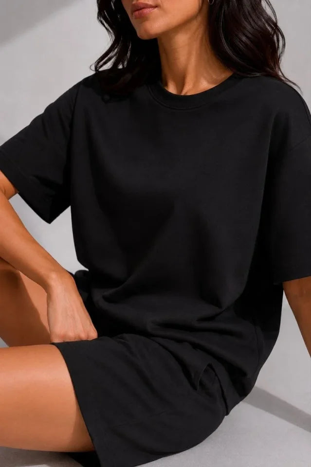 Premium Osy Modal Soft Texture T-Shirt Pocketed Shorts Set - Black