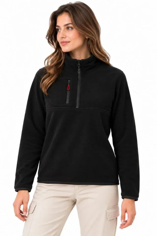 Polar Dik Yaka Yarım Fermuarlı Fermuarlı Göğüs Cepli Regular Fit Kışlık Sweatshirt - Siyah