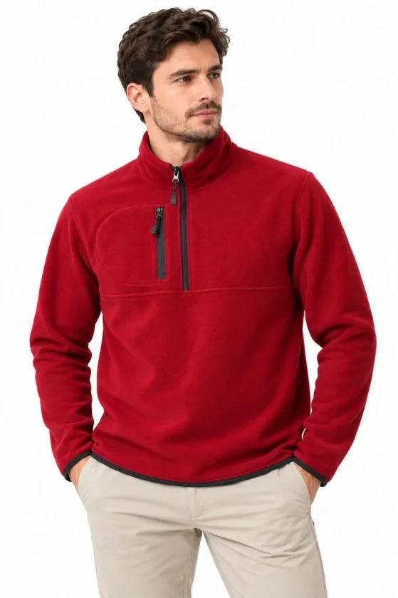 Erkek Polar Dik Yaka Yarım Fermuarlı Fermuarlı Göğüs Cepli Regular Fit Kışlık Sweatshirt - Bordo