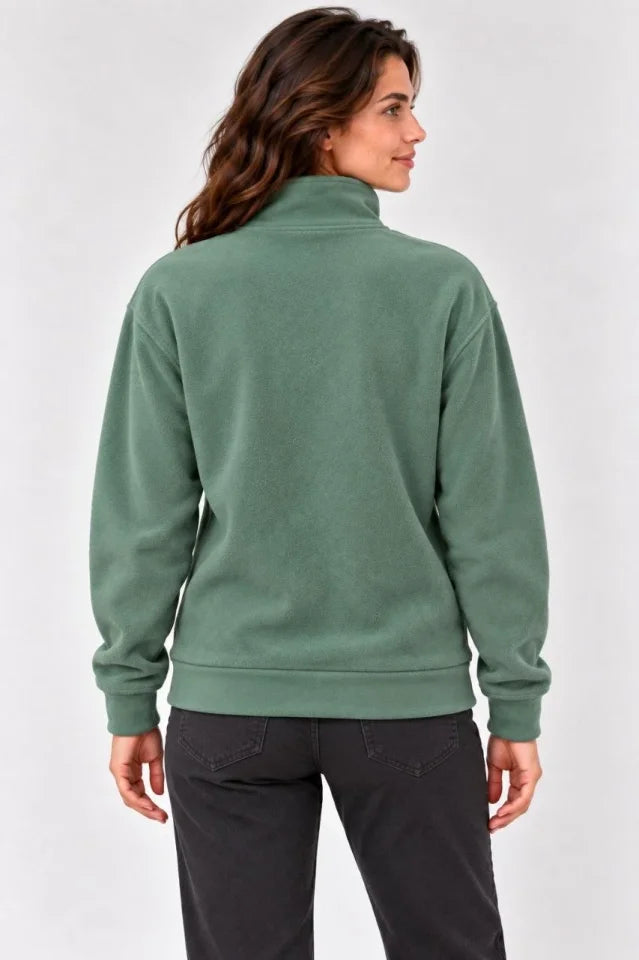 Polar Dik Yaka Yarım Fermuarlı Uzun Kollu Regular Fit Kışlık Sweatshirt - Mint Yeşili