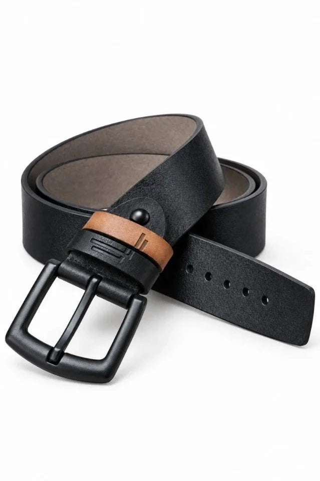 Erkek Siyah 4 Cm Çift Biritli Metal Tokalı Kot Ve Kumaş Pantolon Kemeri