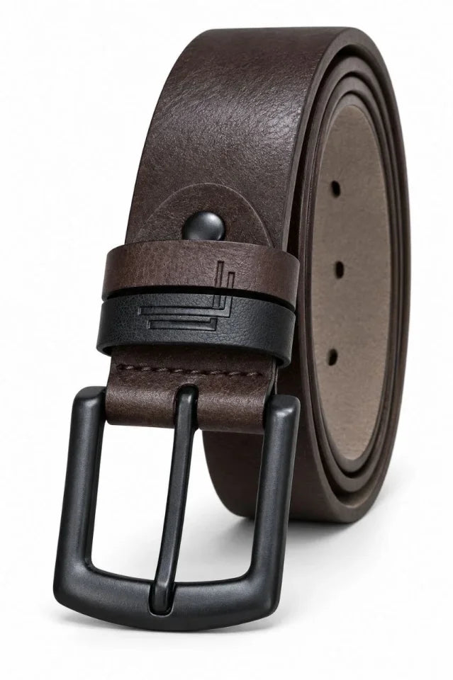 Erkek Koyu Kahverengi 4 Cm Çift Biritli Metal Tokalı Kot Ve Kumaş Pantolon Kemeri