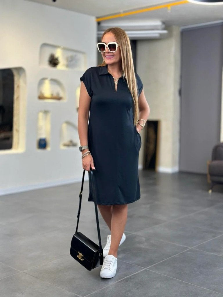 Women's Short Sleeve Collared Viscose Two-Ply Dress