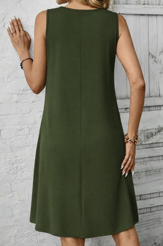 Women's Sleeveless Round Neck Front Pleated Short Aerobin Dress