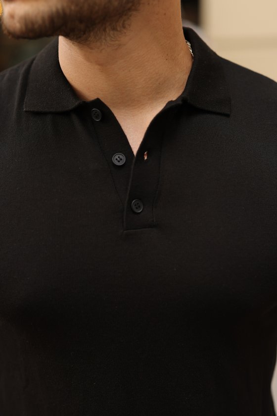 Men's Buttoned Collar Cotton Knit T-Shirt
