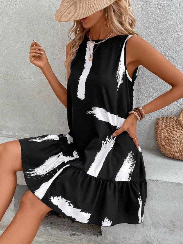 Women’s Sleeveless Crew Neck Back Bow Supreme Short Dress