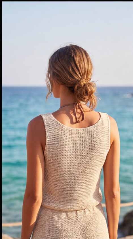 Women's Spaghetti Strap Square Neck Waist Tie Knit Pareo