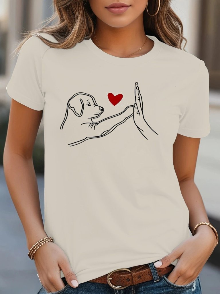 Women's Short Sleeve Crew Neck Dog Print Viscose Blouse