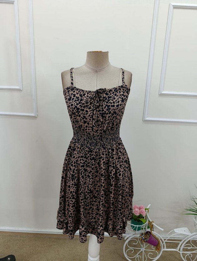 Women's Spaghetti Strap Gathered Neck Elastic Waist Short Supreme Dress