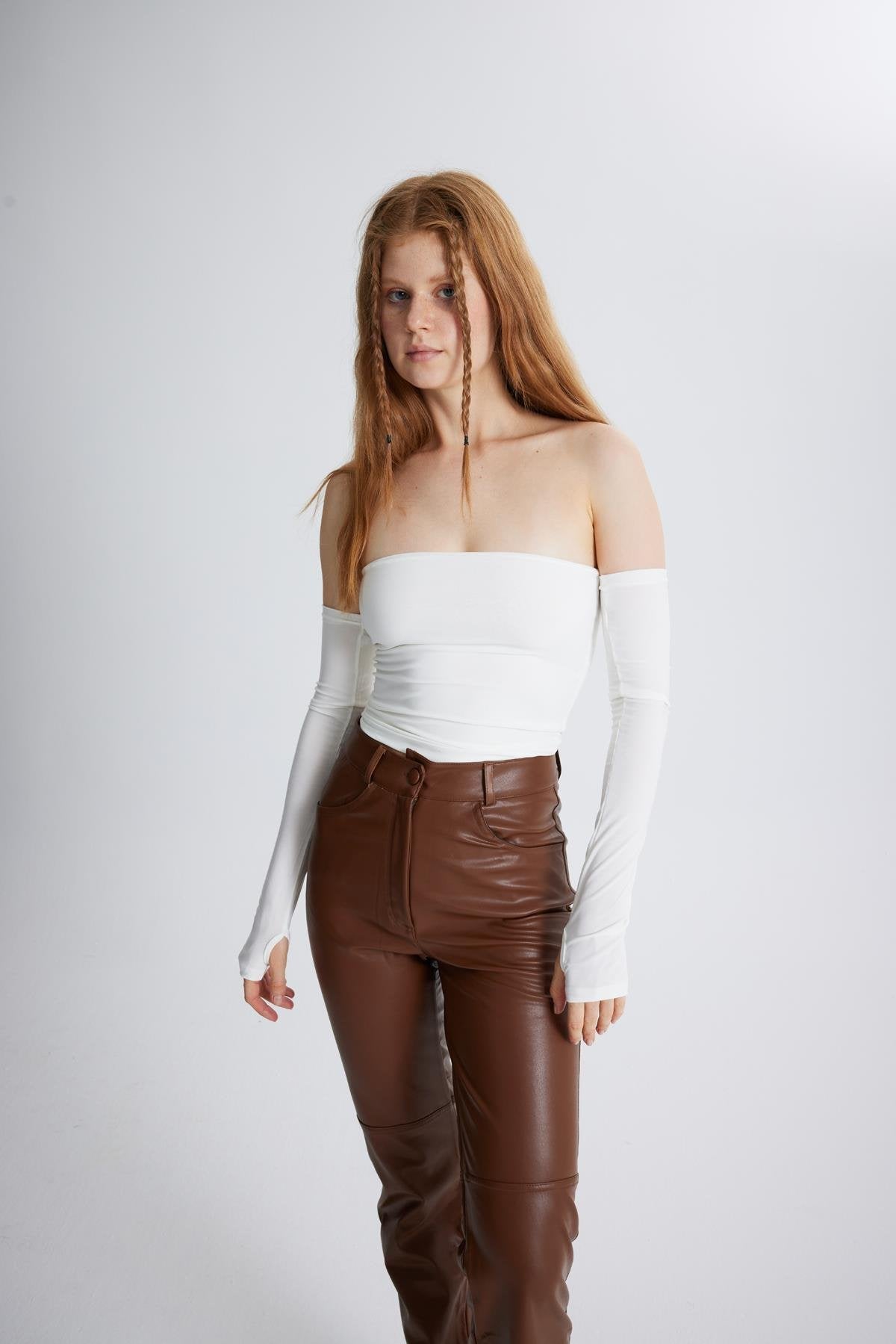 Kolları Ayrı Straplez Smooth Bluz Beyaz