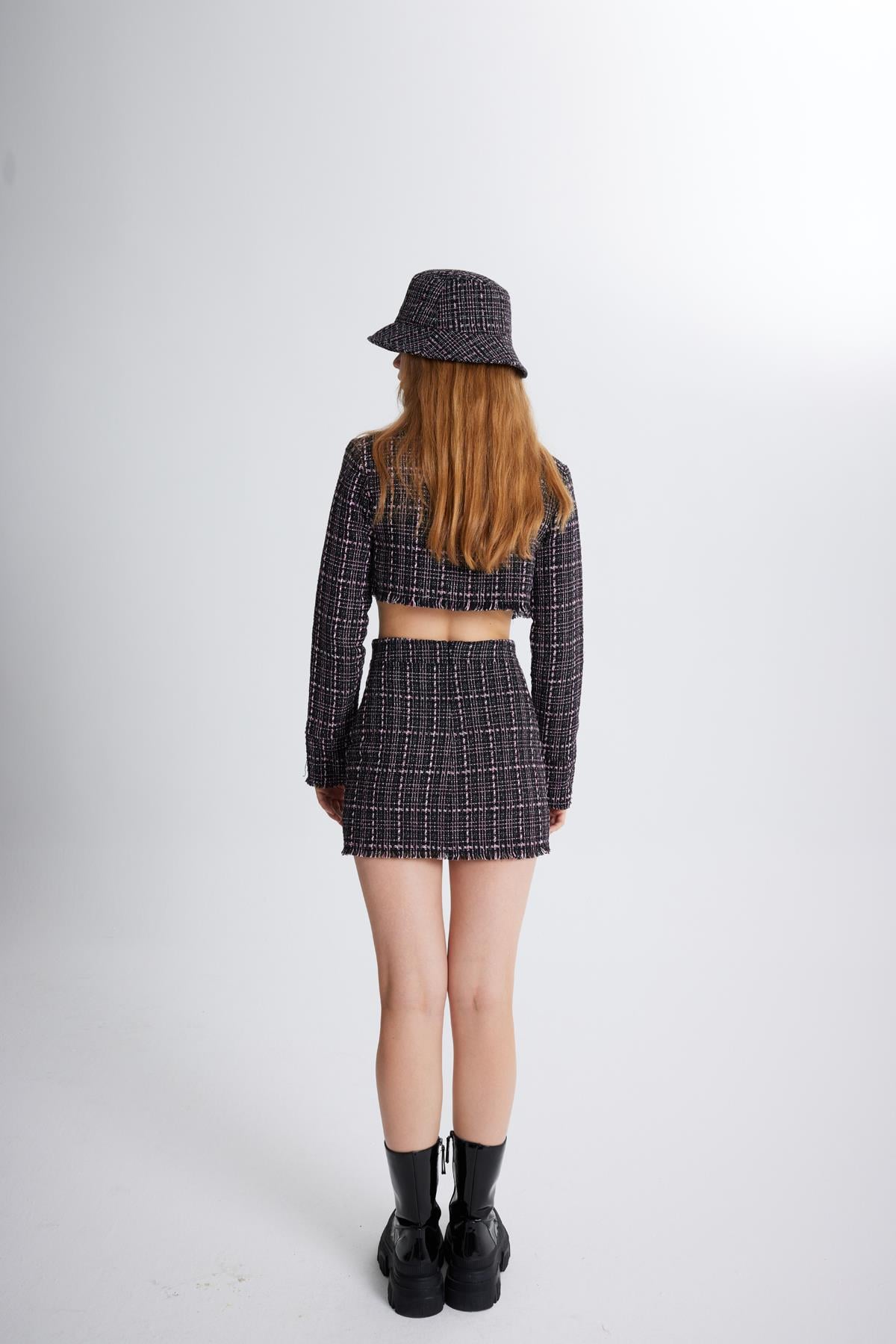 Tüvit Kumaş Mini Tweed Etek Siyah