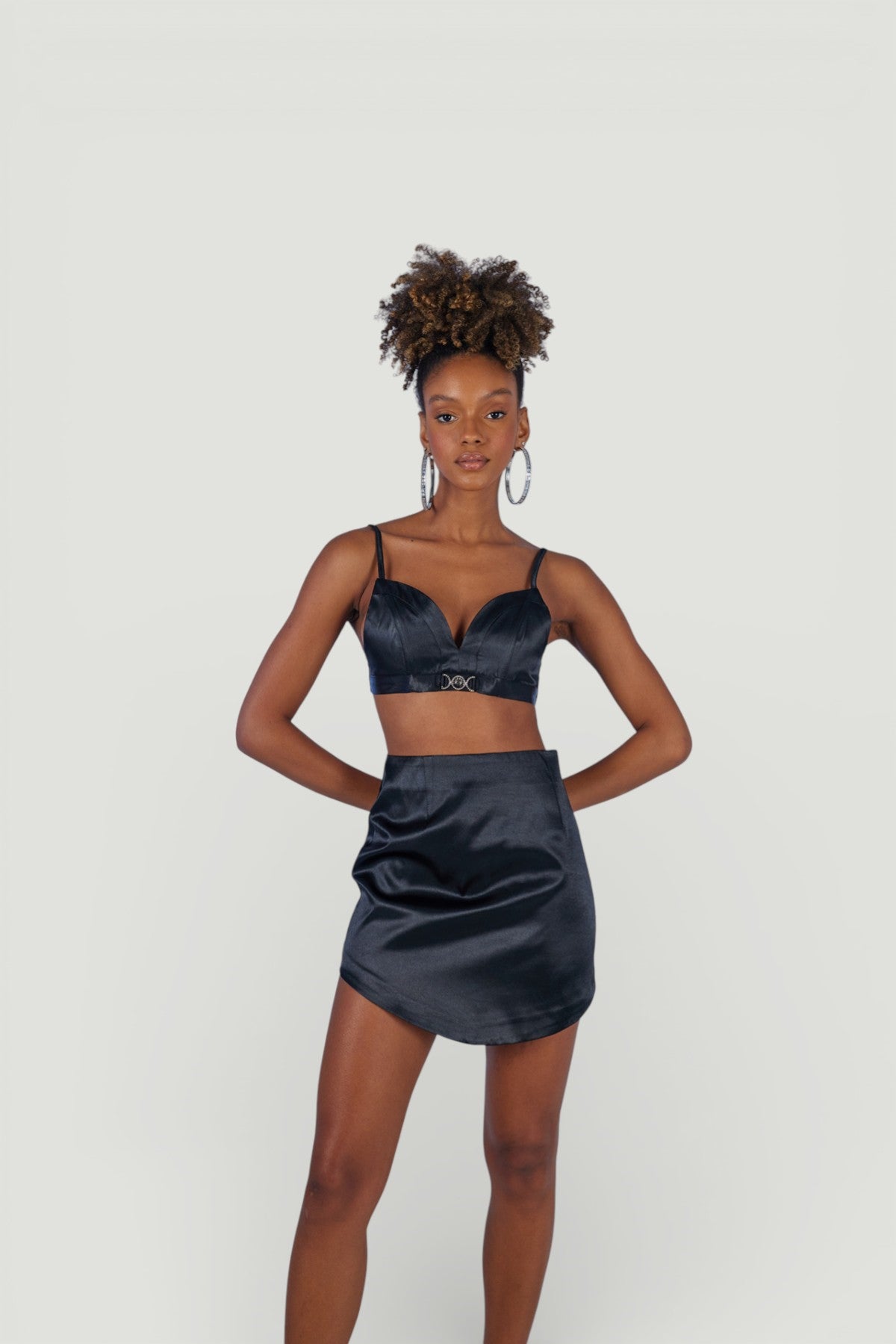 Askılı Crop Saten Fancy Büstiyer Siyah