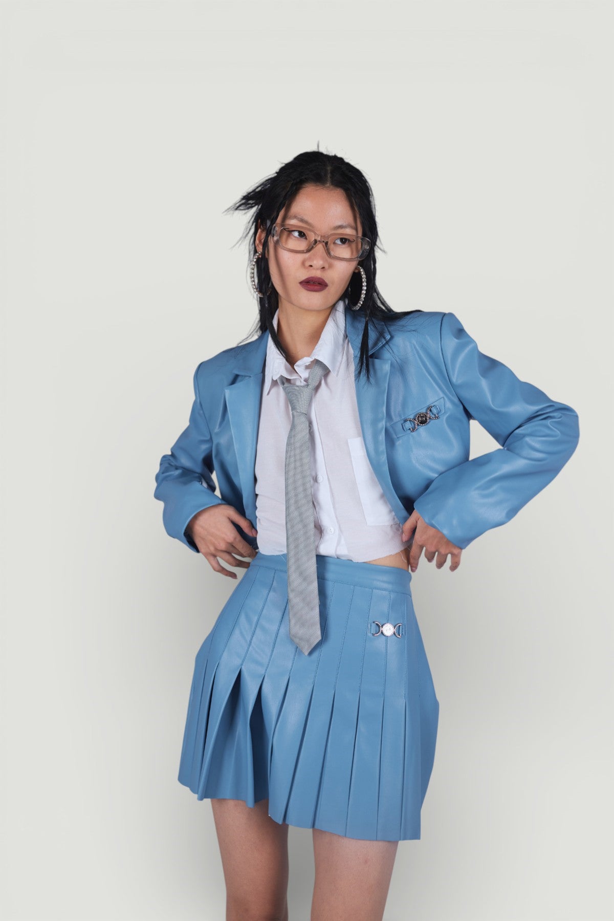 Crop Model Astarlı College Ceket Mavi Mavi L