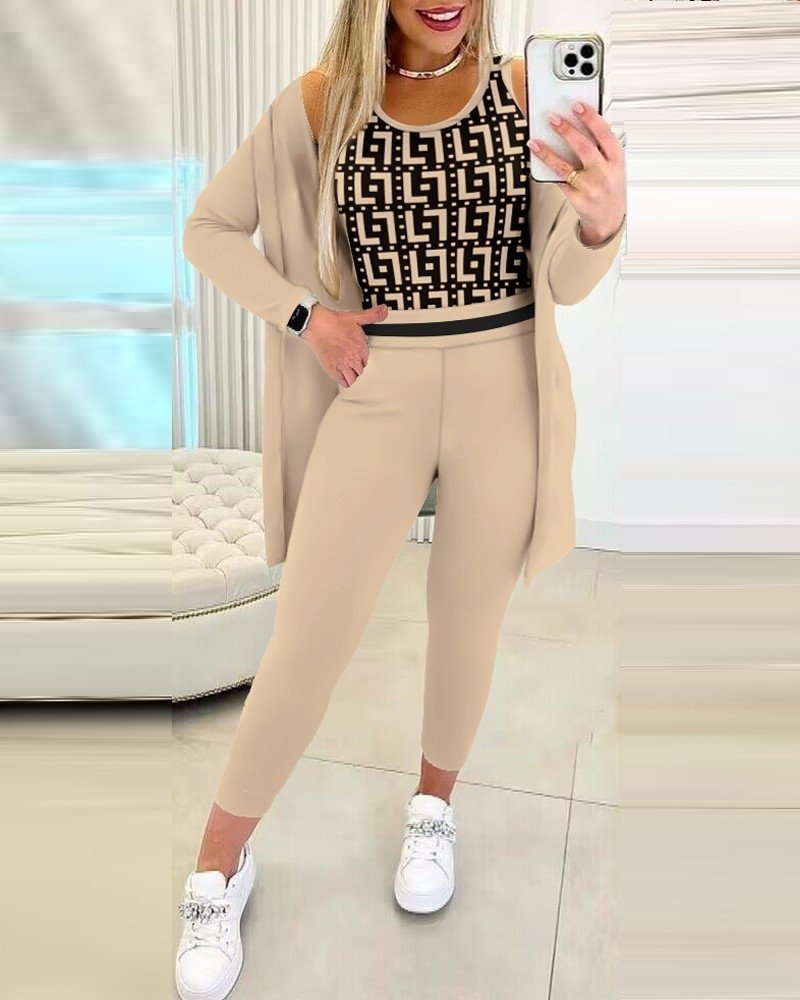 Women's Long Sleeve Crepe Three-Piece Set