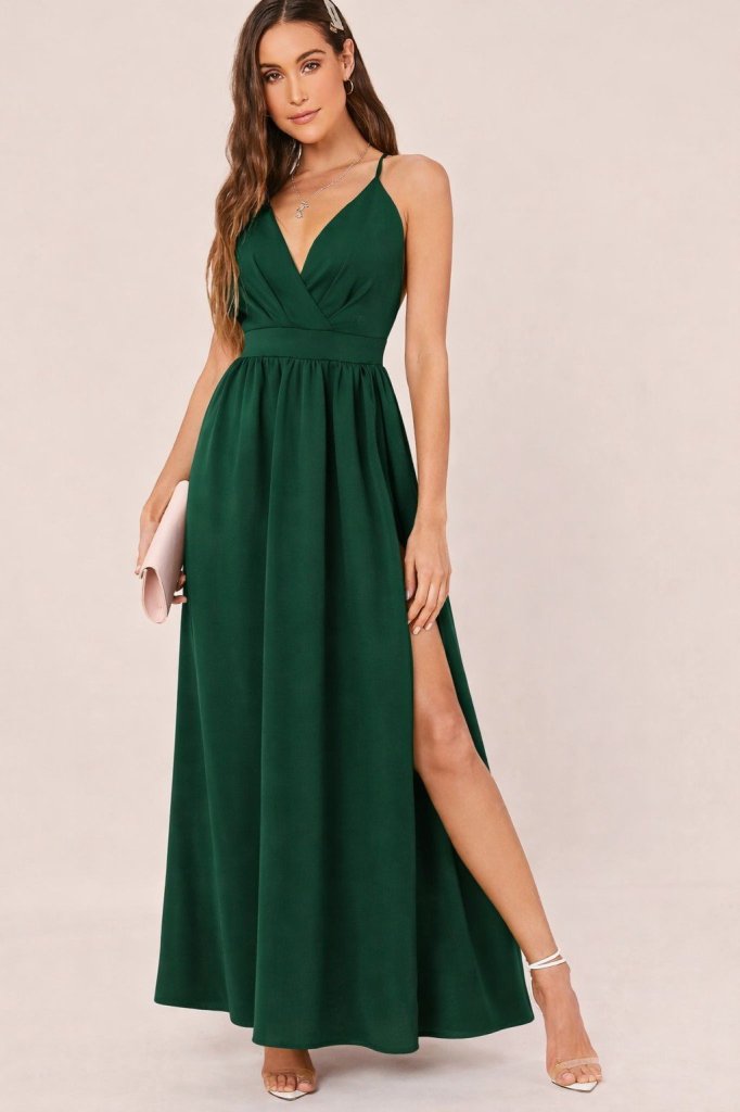 Women's Strap Wrap Slit Detail Local Crepe Long Dress