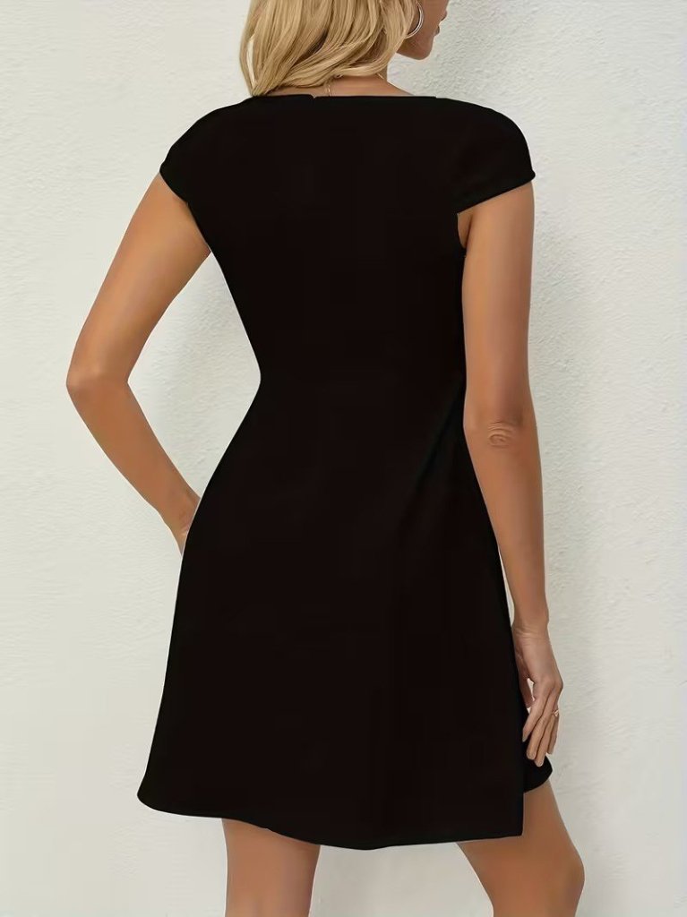 Women's Short Sleeve Square Neck Short Imported Crepe Dress