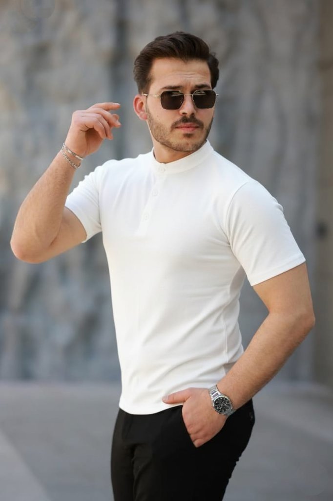 Men's Short Sleeve Mandarin Collar Front Buttoned Viscose Blouse