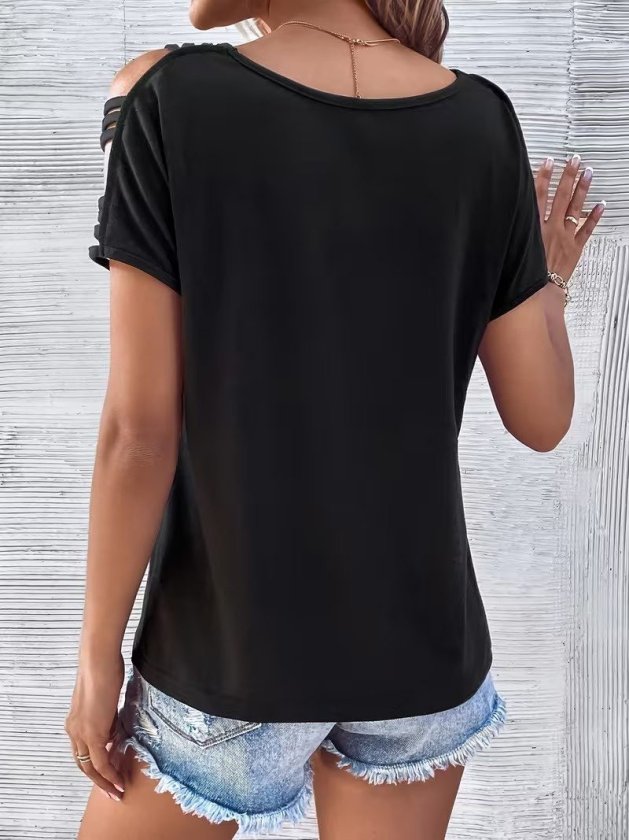 Women's Short Sleeve V Neck Stripe Detail Viscose Blouse