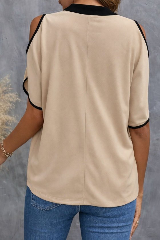 Women's Short Sleeve V Neck Imported Crepe Blouse