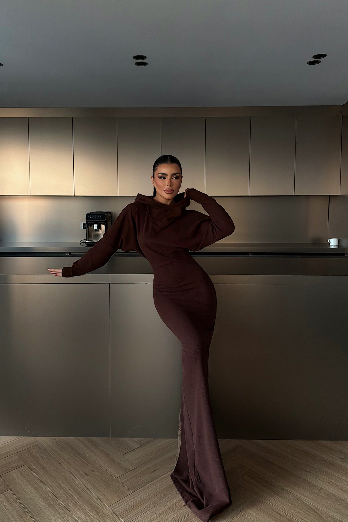 Acı Kahve Magma uzun kapüşonlu elbise ATE-4365