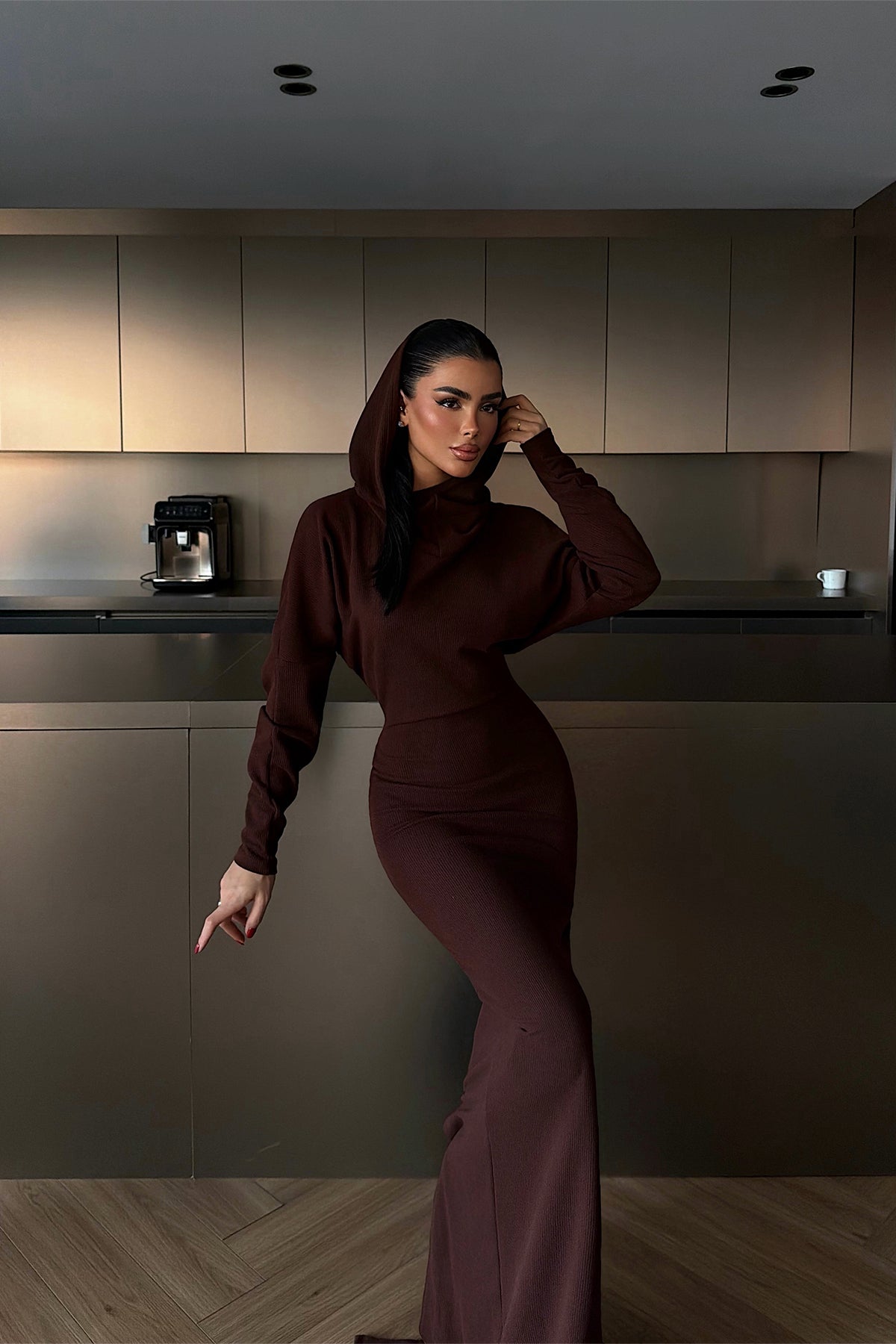 Acı Kahve Magma uzun kapüşonlu elbise ATE-4365