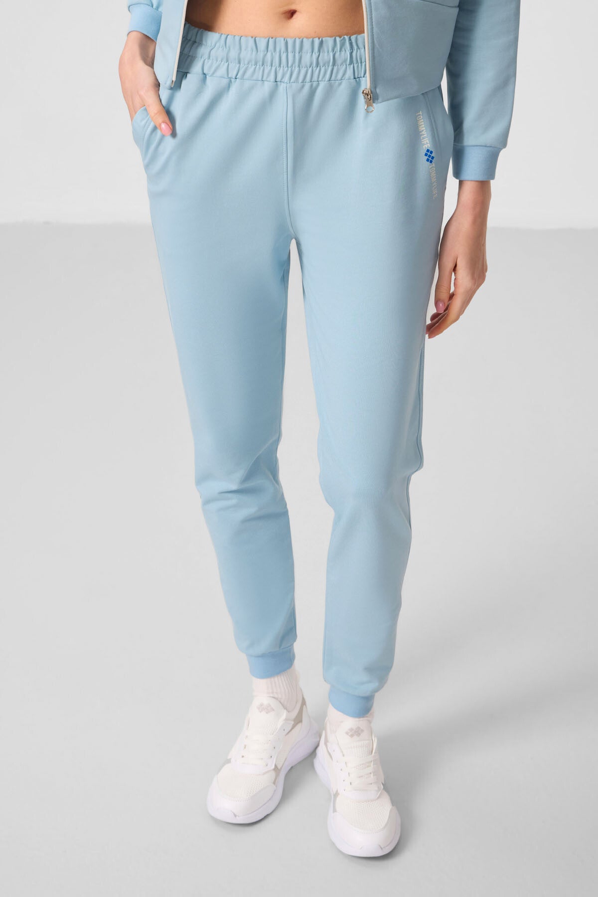 Açık Mavi Kapüşonlu Fermuarlı Oversize Kadın Eşofman Takım - 95328