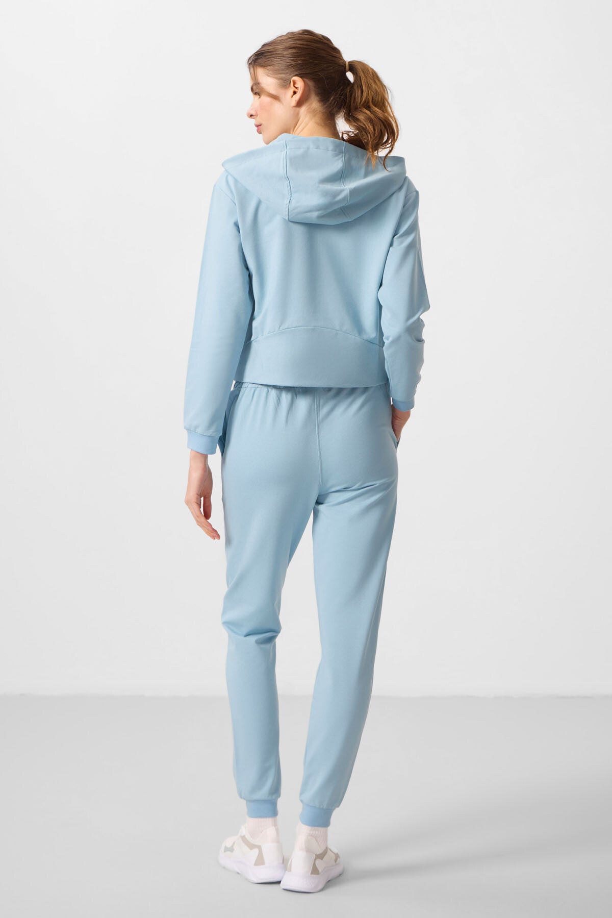 Açık Mavi Kapüşonlu Fermuarlı Oversize Kadın Eşofman Takım - 95328