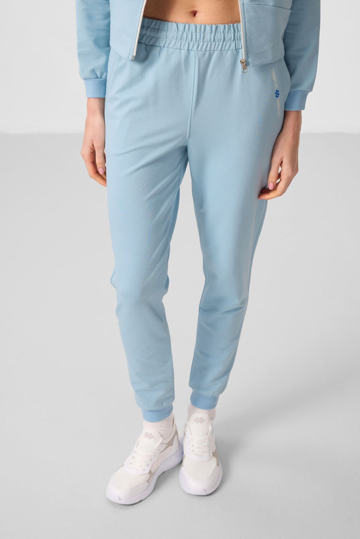 Açık Mavi Kapüşonlu Fermuarlı Oversize Kadın Eşofman Takım - 95328