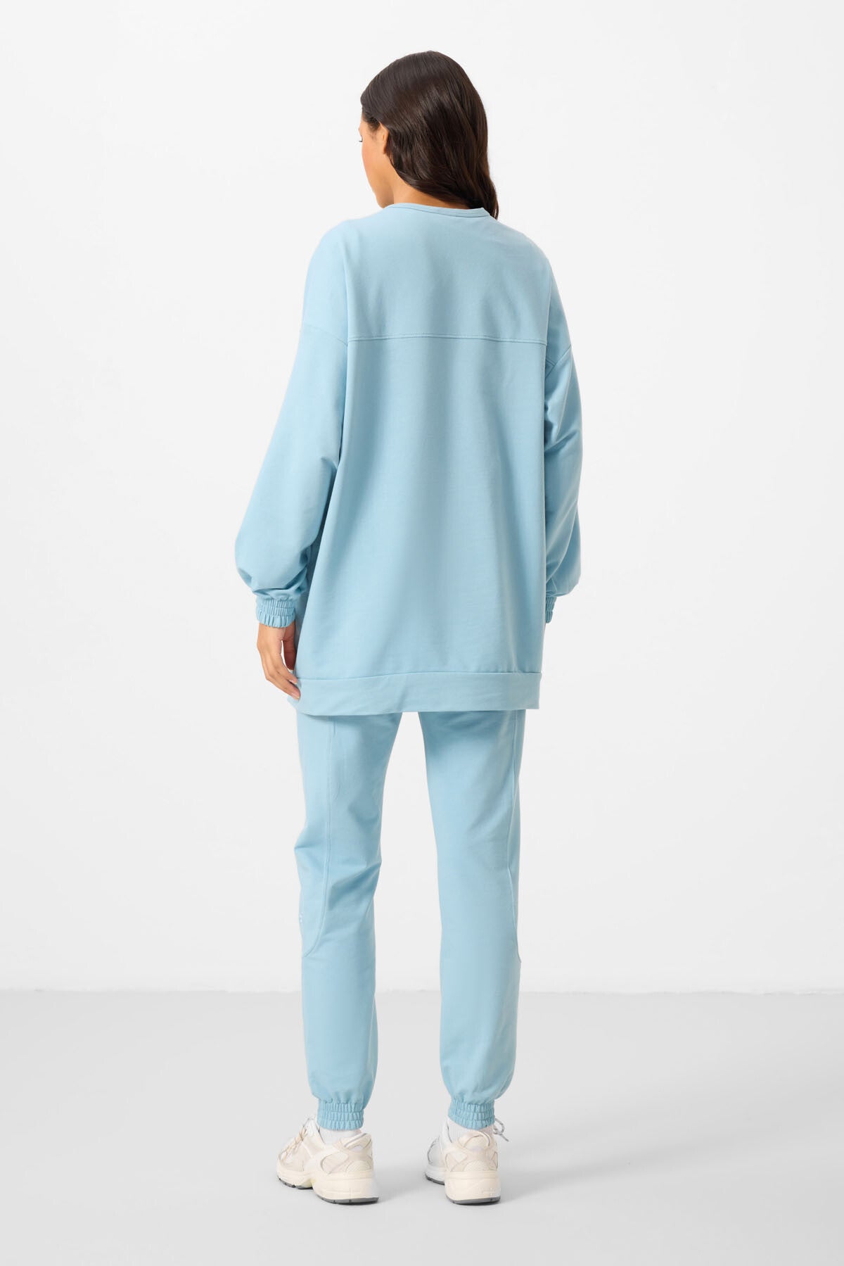 Açık Mavi O Yaka Basic Oversize Kadın Eşofman Tunik Takım - 95347
