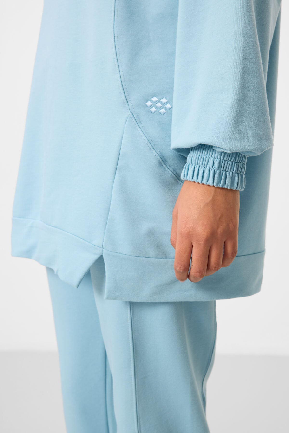 Açık Mavi O Yaka Basic Oversize Kadın Eşofman Tunik Takım - 95347