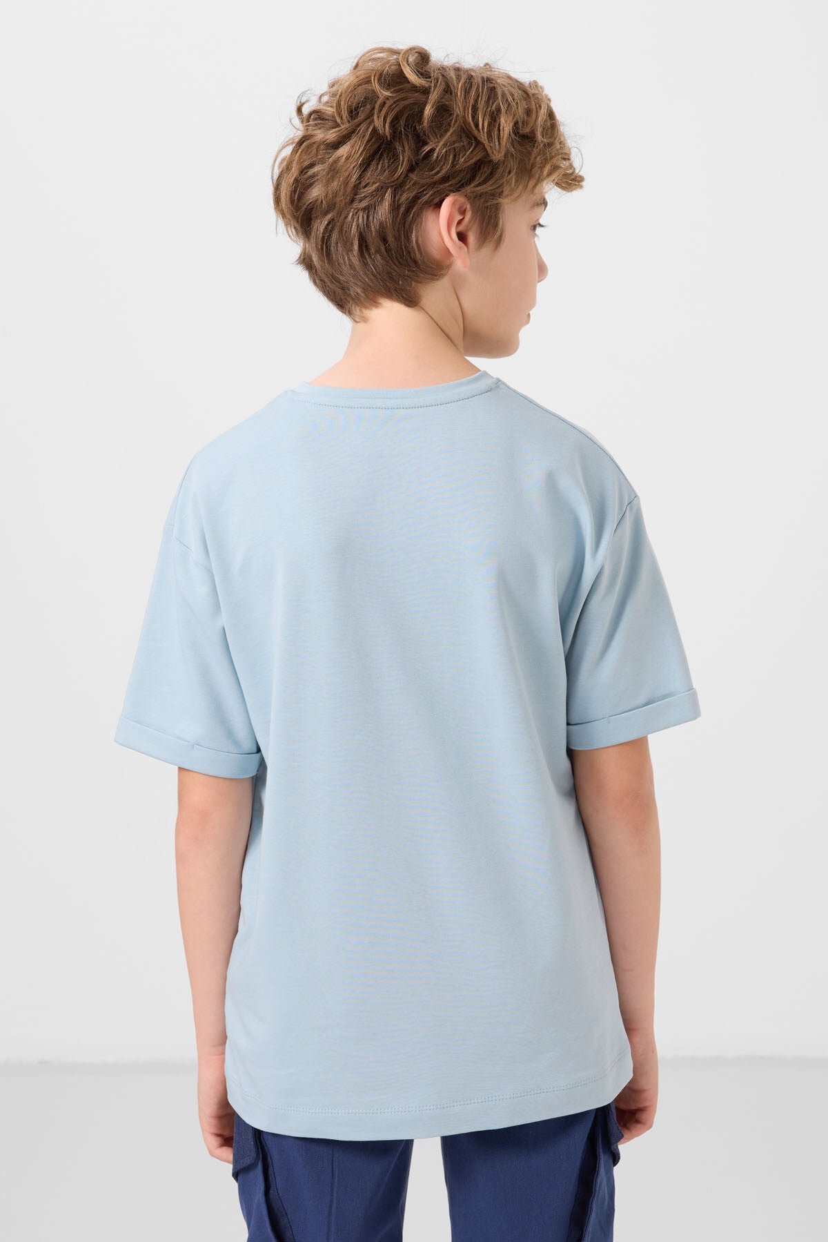 Açık Mavi Pamuklu Yumuşak Dokulu Oversize Baskılı Erkek Çocuk T-Shirt - 11301